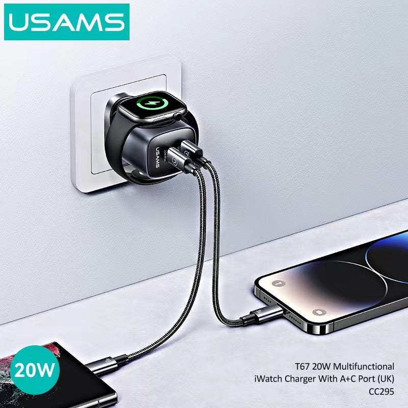 USAMS Chargeur 3-en-1 - iPhone + Apple Watch
