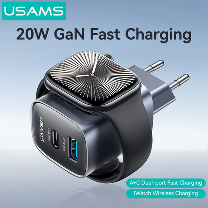 USAMS Chargeur 3-en-1 - iPhone + Apple Watch